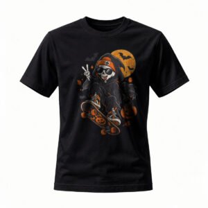 Halloween Skeleton Skateboard T-Shirt Men's Funny Graphic Tee