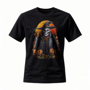 Halloween Skeleton Witch T-Shirt Men's Women's Spooky Pumpkin Design