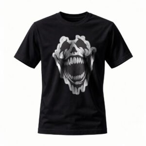 Men's Black T-Shirt with Skull Face Graphic Design