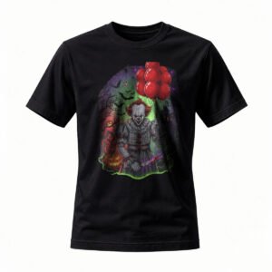Halloween Clown T-Shirt Men Women Horror Costume Party Tee Red Balloons