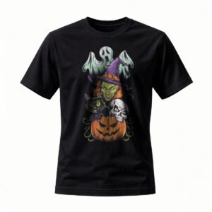 Halloween Witch Cat Ghost Pumpkin T-Shirt Men Women Spooky Costume Tee