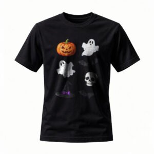 Halloween T-Shirt with Pumpkin Ghost Skull Design for Men / Women