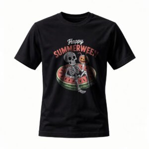 Happy Summerween Skeleton Watermelon T-Shirt Men Women Funny Halloween Summer Tee