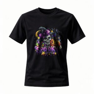 Spooky Halloween Skull Witch T-Shirt Men Women Funny Costume Tee