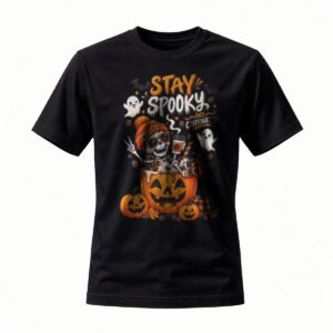 Halloween Skeleton Pumpkin T-Shirt Stay Spooky and Caffeinated Men's Women's Tee