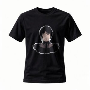 Black T-Shirt with Abstract Female Portrait Design for Men and Women