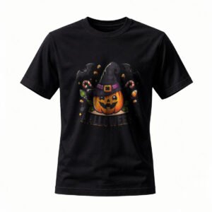 Halloween Pumpkin Witch Hat T-Shirt for Men / Women Funny Party Costume Tee