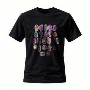 Black T-Shirt with Vintage Patch Design for Men / Women