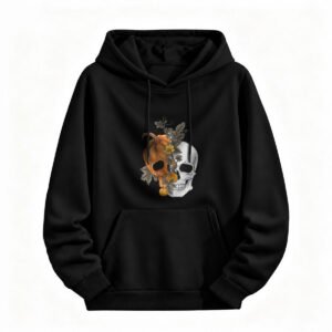 Halloween Skull Pumpkin Hoodie for Men or Women Spooky Autumn Fashion