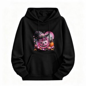 Pink Pumpkin Witch Hat Halloween Hoodie for Men or Women