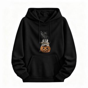 Halloween Cat Ghost Pumpkin Hoodie for Men or Women Spooky Fun Costume