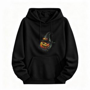 Halloween Pumpkin Witch Hoodie for Men or Women Spooky Costume Sweatshirt