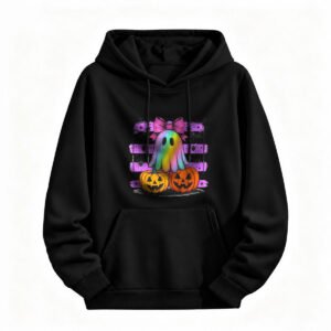 Halloween Rainbow Ghost Hoodie for Men or Women Cute Pumpkin Design