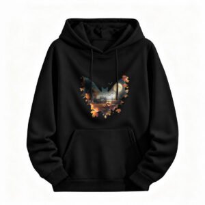 Halloween Bat Heart Autumn Leaves Hoodie for Men or Women