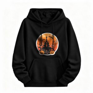 Halloween Haunted House Hoodie for Men or Women Spooky Pumpkin Design