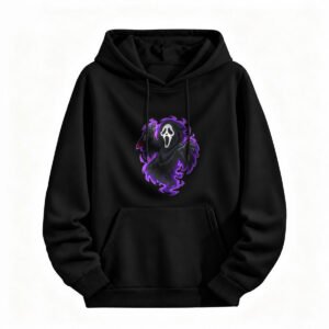 Halloween Ghost Face Hoodie for Men or Women Spooky Purple Flame Design