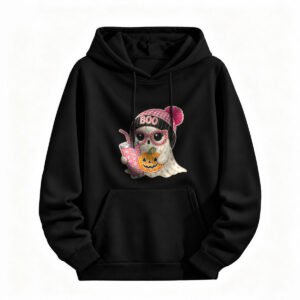 Cute Ghost Halloween Hoodie for Men or Women Pink BOO Design