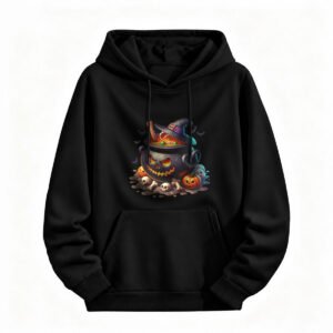 Halloween Witch Cauldron Hoodie for Men or Women Spooky Pumpkin Design