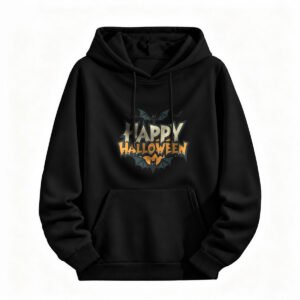 Happy Halloween Bat Print Hoodie for Men or Women Unisex Spooky Party Sweatshirt