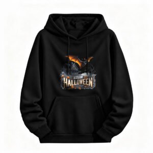 Happy Halloween Hoodie Men Women Spooky Bat Haunted House Print Sweatshirt