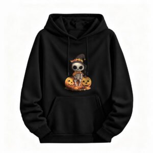 Halloween Skeleton Witch Hoodie for Men or Women Cute Pumpkin Design