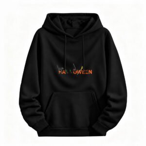 Halloween Hoodie for Men or Women Black Sweatshirt with Cute Cat Witch Design