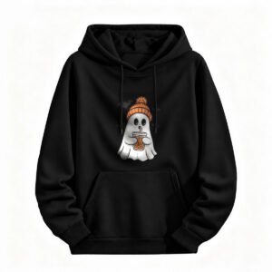 Cute Ghost with Pumpkin Drink Halloween Hoodie for Men or Women
