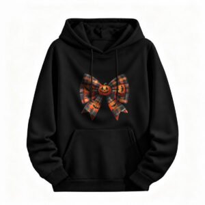 Halloween Plaid Bow Pumpkin Hoodie for Men or Women