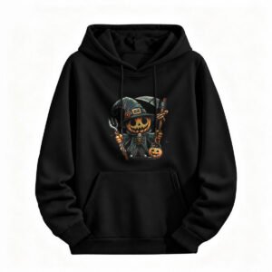Halloween Pumpkin Reaper Hoodie for Men or Women Spooky Costume Sweatshirt