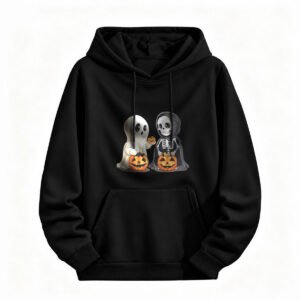 Halloween Ghost Skeleton Hoodie for Men or Women Spooky Pumpkin Design