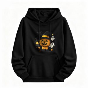 Halloween Pumpkin Hoodie for Men or Women Cute Ghosts Witch Hat Design