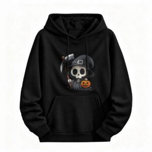 Halloween Skeleton Hoodie Men Women Cute Grim Reaper Pumpkin Print Sweatshirt