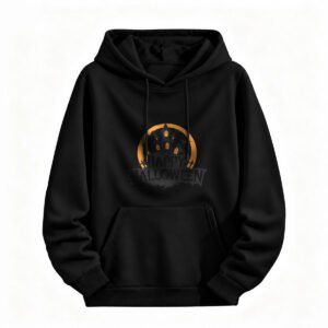 Happy Halloween Hoodie for Men or Women Spooky Castle Design Black Sweatshirt