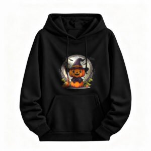 Halloween Pumpkin Witch Hoodie for Men or Women Cute Cartoon Design