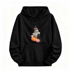 Halloween Ghost Cat Pumpkin Hoodie for Men or Women Cute Spooky Design