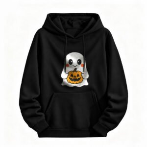 Cute Ghost Holding Pumpkin Halloween Hoodie for Men or Women