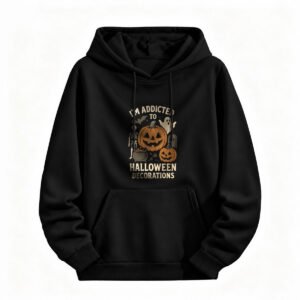Halloween Addicted Hoodie for Men or Women Spooky Pumpkin Ghost Design