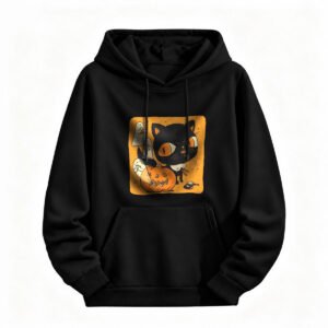 Halloween Black Cat Pumpkin Hoodie for Men or Women Cute Ghost Design