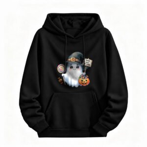 Cute Ghost Halloween Hoodie for Men or Women Trade Hugs or Candy Design