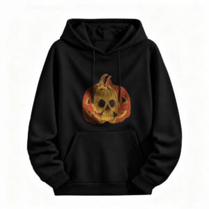 Halloween Pumpkin Skull Hoodie for Men or Women Spooky Costume Sweatshirt