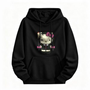 Halloween Gothic Hello Kitty Hoodie for Men or Women Black Cute Horror Style Sweatshirt