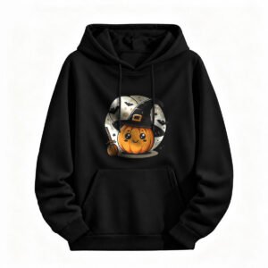 Cute Pumpkin Witch Halloween Hoodie for Men or Women