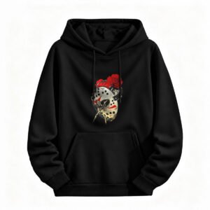 Halloween Horror Hoodie with Jason Mask and Roses Design for Men or Women