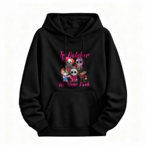 Halloween Horror Characters Hoodie In October We Wear Pink Men Women Sweatshirt