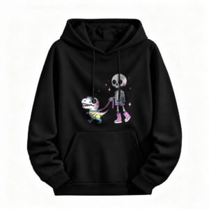 Cute Skeleton Walking Dino Hoodie Halloween Unisex Sweatshirt