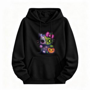 Halloween Kitty Skeleton Hoodie for Men or Women Cute Spooky Design