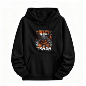 Trick or Trash Halloween Hoodie for Men or Women Spooky Pumpkin Design