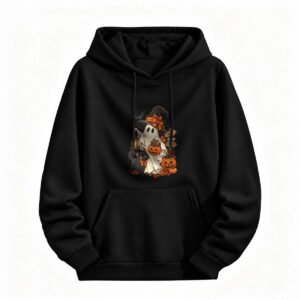 Halloween Ghost Witch Hoodie for Men or Women Cute Pumpkin Cat Design