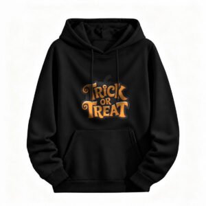 Trick or Treat Halloween Hoodie for Men or Women Black Cotton Sweatshirt
