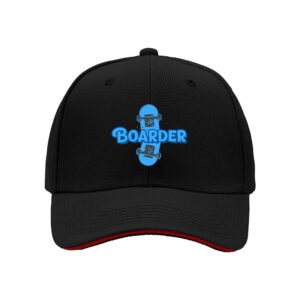 Black Baseball Cap with Blue Skateboard Boarder Design for Men and Women Gift Wear